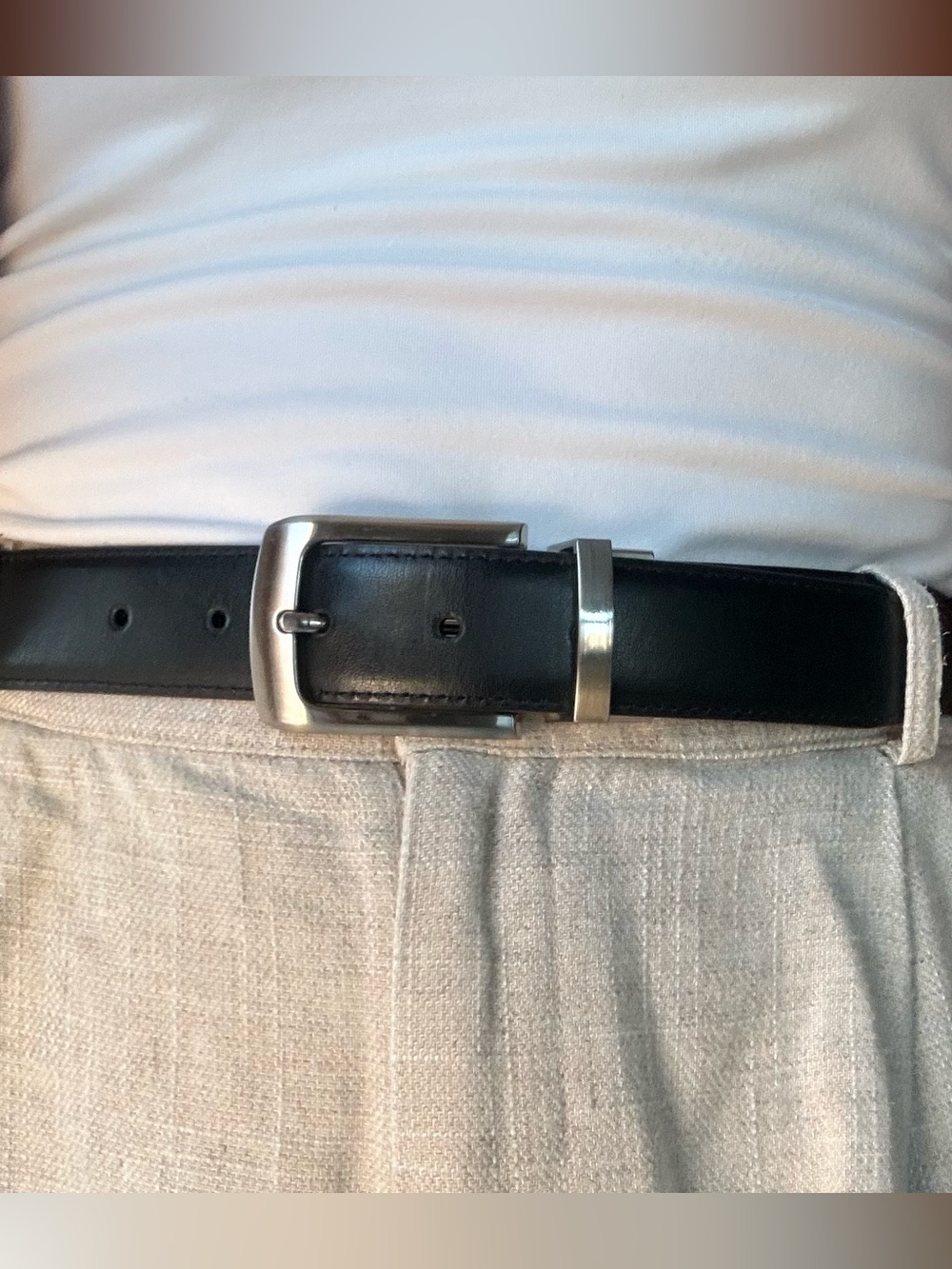Genuine Leather Men's Double-Sided Black/Burgundy Belt